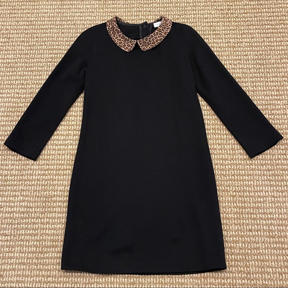 Sandro Black Dress with Leopard Peter Pan Collar 1 - Picture 1 of 7